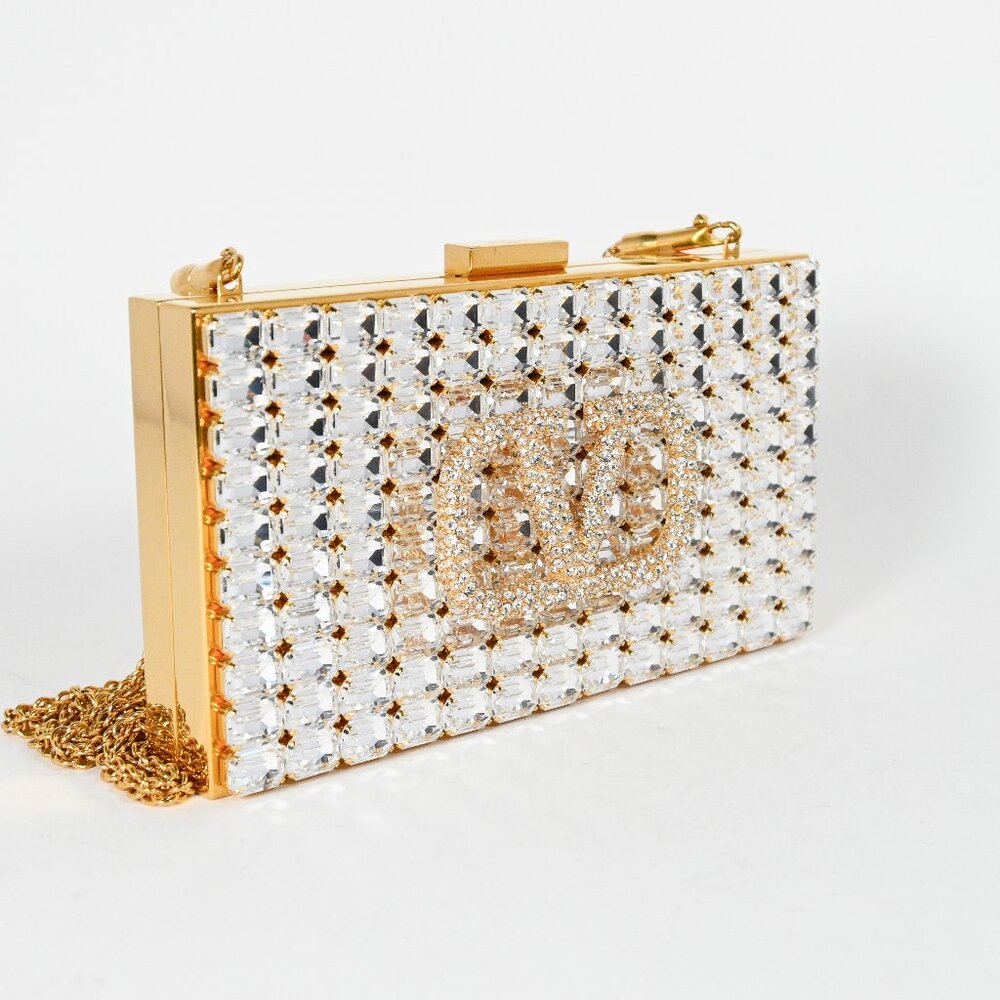 Rare Valentino Garavani Gold Crystal V-Logo Clutch